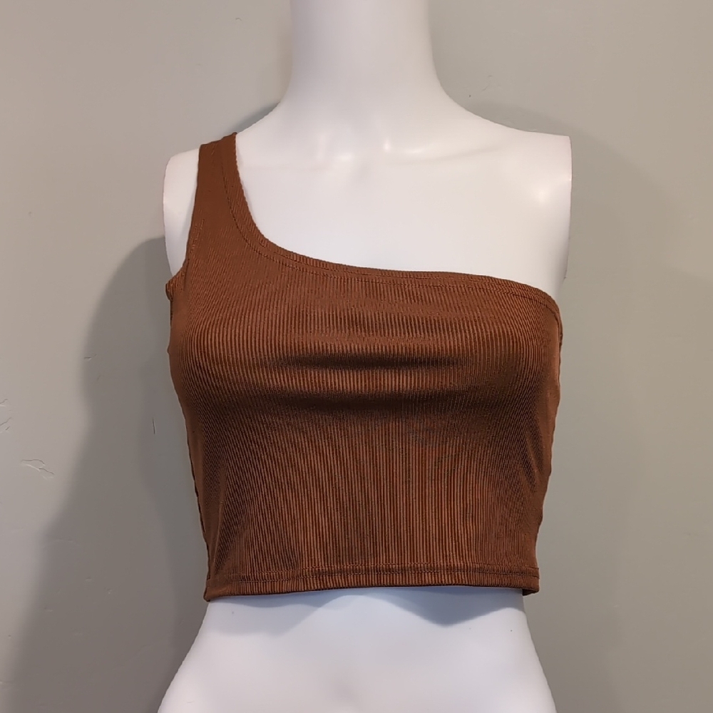 SHEIN Copper Brown One Shoulder Ribbed Crop Top Size Small
